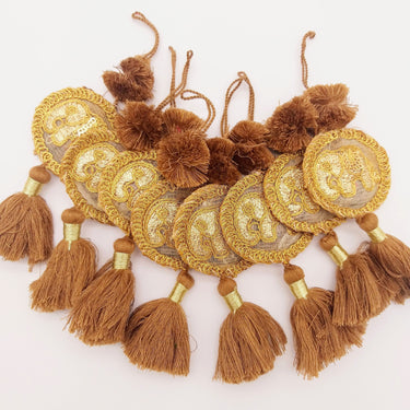Set of 2 Hand Embroidered Tassels, Brown and Gold Tassels, Indian Tassels